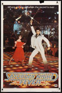 4g788 SATURDAY NIGHT FEVER teaser 1sh '77 image of disco dancer John Travolta & Karen Lynn Gorney!