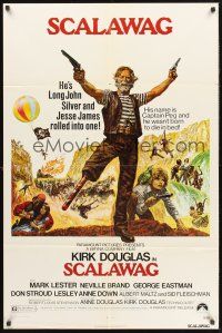 4g790 SCALAWAG 1sh '73 great artwork of Kirk Douglas as Captain Peg, Mark Lester, pirates!