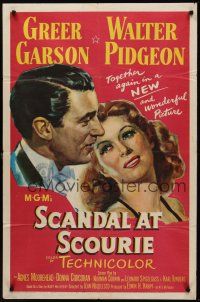 4g792 SCANDAL AT SCOURIE 1sh '53 great close up art of Greer Garson + inset Walter Pidgeon!