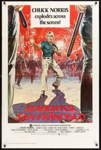 4g820 SLAUGHTER IN SAN FRANCISCO 1sh '81 Wei Lo, awesome artwork of surrounded Chuck Norris!