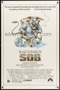 4g783 S.O.B. 1sh '81 Julie Andrews, Blake Edwards, wacky Alvin art of bull in director's chair!