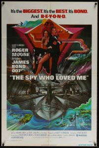 4g844 SPY WHO LOVED ME 1sh '77 great art of Roger Moore as James Bond 007 by Bob Peak!