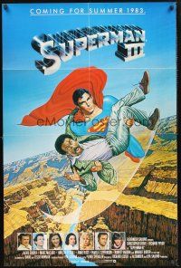 4g867 SUPERMAN III advance 1sh '83 art of Christopher Reeve flying w/Pryor by Salk!