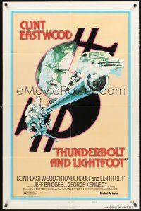 4g903 THUNDERBOLT & LIGHTFOOT style D 1sh '74 artwork of Clint Eastwood with HUGE gun!