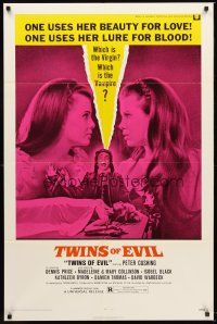 4g936 TWINS OF EVIL 1sh '72 one uses her beauty for love, one uses her lure for blood, vampires!