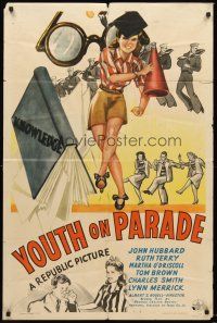 4g995 YOUTH ON PARADE 1sh '42 patriotic teen musical, John Hubbard, Ruth Terry!