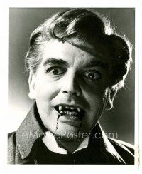 4h118 BRIDES OF DRACULA 8x10 still '60 best close up of vampire David Peel showing his fangs!
