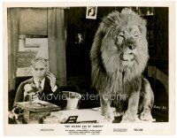 4h267 GOLDEN AGE OF COMEDY 8x10 still '58 guy calmly making a phonecall with lion on desk!