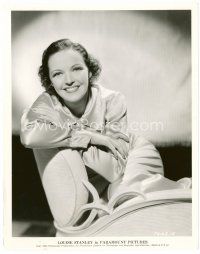 4h401 LOUISE STANLEY 8x10 still '36 the pretty smiling actress seated backwards in chair!