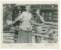 4h488 OLD YELLER 8.25x10 still R65 Dorothy McGuire & Tommy Kirk with faithful canine by fence!