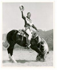 4h553 REX ALLEN 8x10 still '60s wonderful portrait waving his hat on his horse Koko by Rothschild!