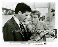 4h590 ROSEMARY'S BABY 8x10 still '68 Mia Farrow shows John Cassavetes a picture in a book!