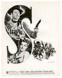 4h626 SILVER RIVER 8x10 still '48 cool advertising artwork of Errol Flynn & sexy Ann Sheridan!