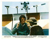 4h016 EASY RIDER color 8x10 still '69 Peter Fonda & Dennis Hopper at airport with plane flying over!