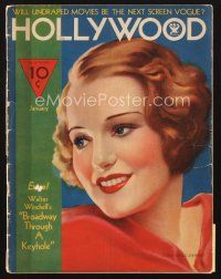 4j103 HOLLYWOOD magazine January 1934 smiling artwork portrait of pretty Constance Cummings!