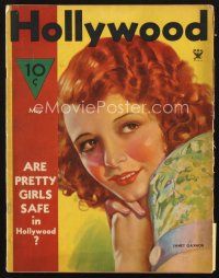 4j107 HOLLYWOOD magazine May 1934 colorful artwork portrait of pretty Janet Gaynor!