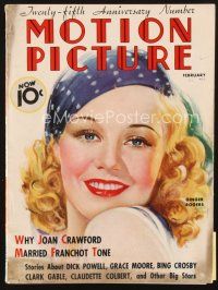 4j089 MOTION PICTURE magazine February 1936 wonderful artwork of Ginger Rogers by Morr Kusnet!