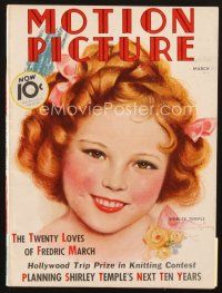 4j090 MOTION PICTURE magazine March 1936 artwork of cutest Shirley Temple by Charles Sheldon!