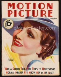 4j086 MOTION PICTURE magazine November 1935 great artwork of Claudette Colbert by Morr Kusnet!