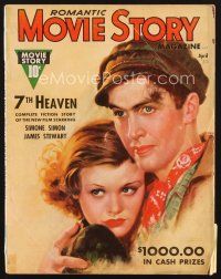 4j095 MOVIE STORY magazine April 1937 art of James Stewart & Simone Simon in 7th Heaven!