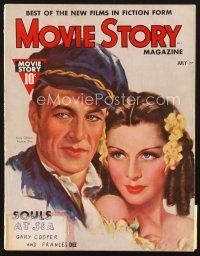 4j098 MOVIE STORY magazine July 1937 art of Gary Cooper & pretty Frances Dee in Souls at Sea!