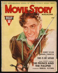 4j097 MOVIE STORY magazine June 1937 art of Errol Flynn in Mark Twain's The Prince and The Pauper!