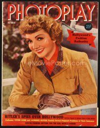 4j060 PHOTOPLAY magazine October 1940 smiling portrait of Claudette Colbert by Paul Hesse!