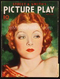 4j072 PICTURE PLAY magazine August 1933 wonderful artwork of sexy Myrna Loy by Charles Rubino!