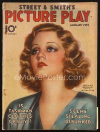 4j065 PICTURE PLAY magazine January 1933 artwork portrait of Tallulah Bankhead by A.D. Moscon!