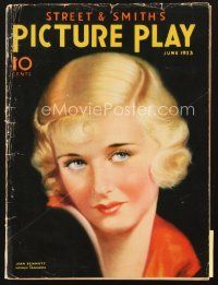 4j070 PICTURE PLAY magazine June 1933 art portrait of pretty Joan Bennett by Reginald Todhunter!