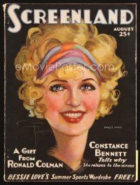 4j076 SCREENLAND magazine August 1929 smiling artwork portrait of Phyllis Haver by Georgia Warren!