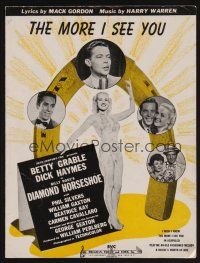 4j136 DIAMOND HORSESHOE sheet music '45 sexy dancer Betty Grable, The More I See You!