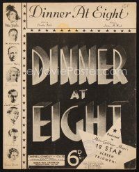 4j137 DINNER AT 8 English sheet music '33 Jean Harlow, John & Lionel Barrymore!, Dinner at Eight!