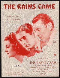 4j149 RAINS CAME sheet music '39 Myrna Loy, Tyrone Power, George Brent, the title song!