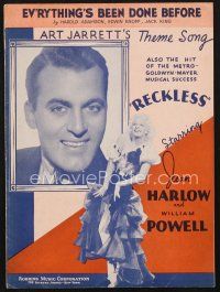 4j151 RECKLESS sheet music '35 sexy Jean Harlow, Art Jarrett Theme, Ev'rything's Been Done Before!