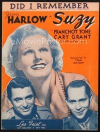 4j157 SUZY sheet music '36 Jean Harlow between Cary Grant & Franchot Tone, Did I Remember!