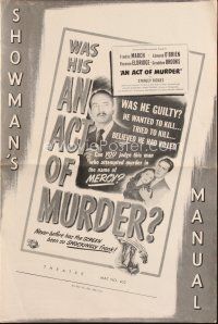 4j220 ACT OF MURDER pressbook '48 Fredric March, a story that will stun you with its frankness!