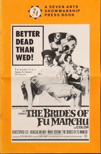 4j236 BRIDES OF FU MANCHU pressbook '66 Asian villain Christopher Lee, Better dead than wed!