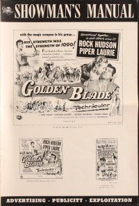 4j257 GOLDEN BLADE pressbook '53 Rock Hudson & Piper Laurie are sensational together!