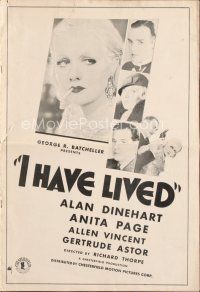 4j264 I HAVE LIVED pressbook '33 Alan Dinehart chooses bad girl Anita Page to star in his play!