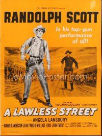 4j274 LAWLESS STREET pressbook '55 cowboy Randolph Scott in his top-gun performance of all!