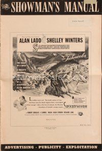 4j309 SASKATCHEWAN pressbook '54 great artwork of Mountie Alan Ladd & sexy Shelley Winters!