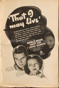 4j326 THAT I MAY LIVE pressbook '37 Rochelle Hudson & Robert Kent in emotion-glorious drama!
