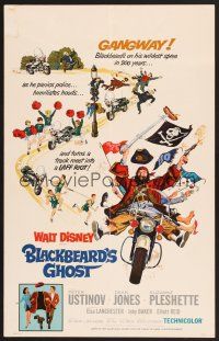 4k175 BLACKBEARD'S GHOST WC '68 Walt Disney, artwork of wacky pirate Peter Ustinov on motorcycle!