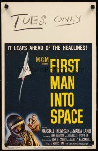 4k268 FIRST MAN INTO SPACE WC '59 it leaps ahead of the headlines, cool astronaut art!