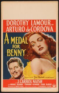 4k374 MEDAL FOR BENNY WC '45 Arturo de Cordova, ultra sexy close up artwork of Dorothy Lamour!