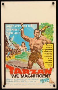 4k503 TARZAN THE MAGNIFICENT WC '60 artwork of barechested Gordon Scott, the greatest of them all!