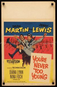 4k572 YOU'RE NEVER TOO YOUNG WC '55 great image of Dean Martin carrying wacky Jerry Lewis!