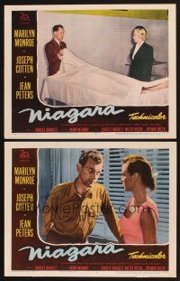 4m987 NIAGARA 2 LCs '53 coroner in morgue shows body to sexy Marilyn Monroe, Joseph Cotten!