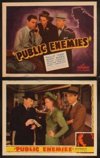 4m548 PUBLIC ENEMIES 8 LCs '41 cool art of Phillip Terry, Wendy Barrie & silhouette with gun!